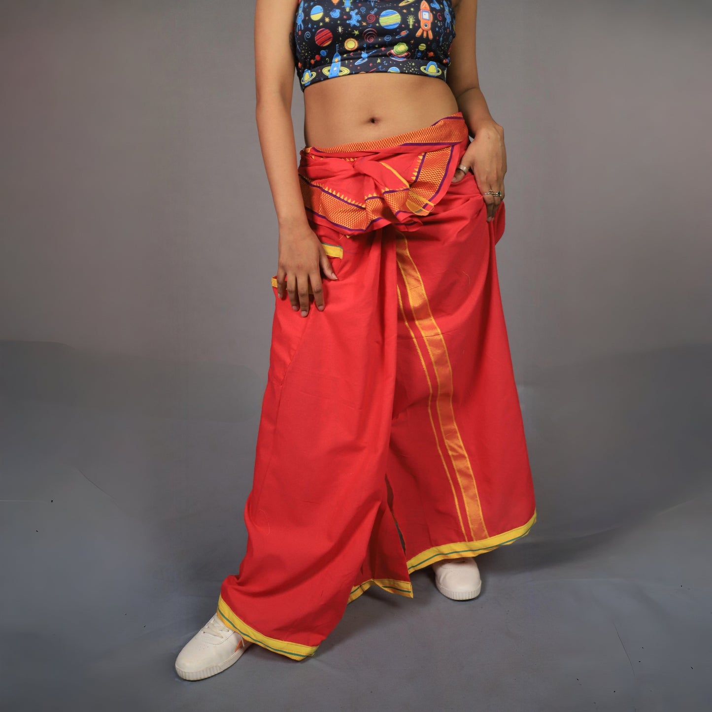 odd bongo lungi PINK WITH YELLOW BORDER