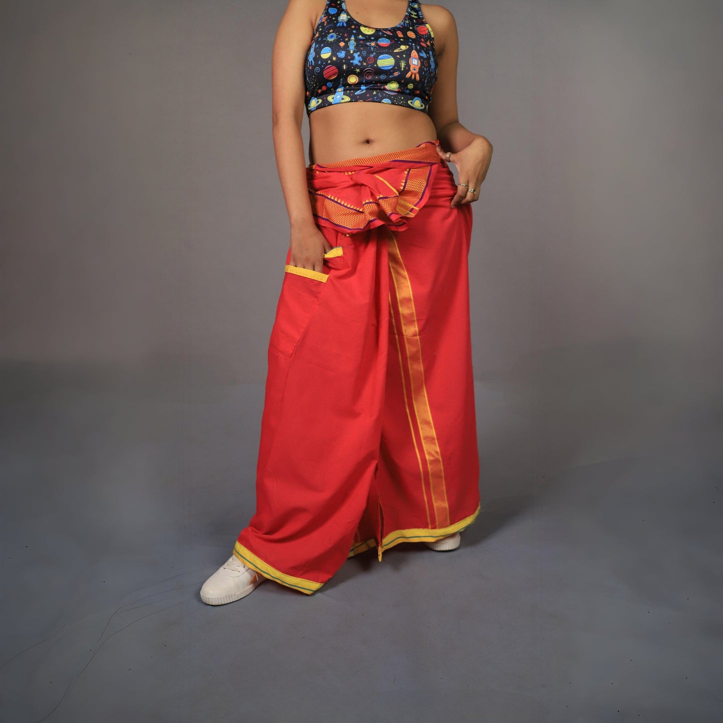 odd bongo lungi PINK WITH YELLOW BORDER