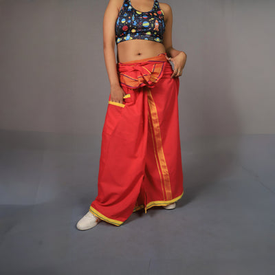 Velcro Lungi PINK WITH YELLOW BORDER